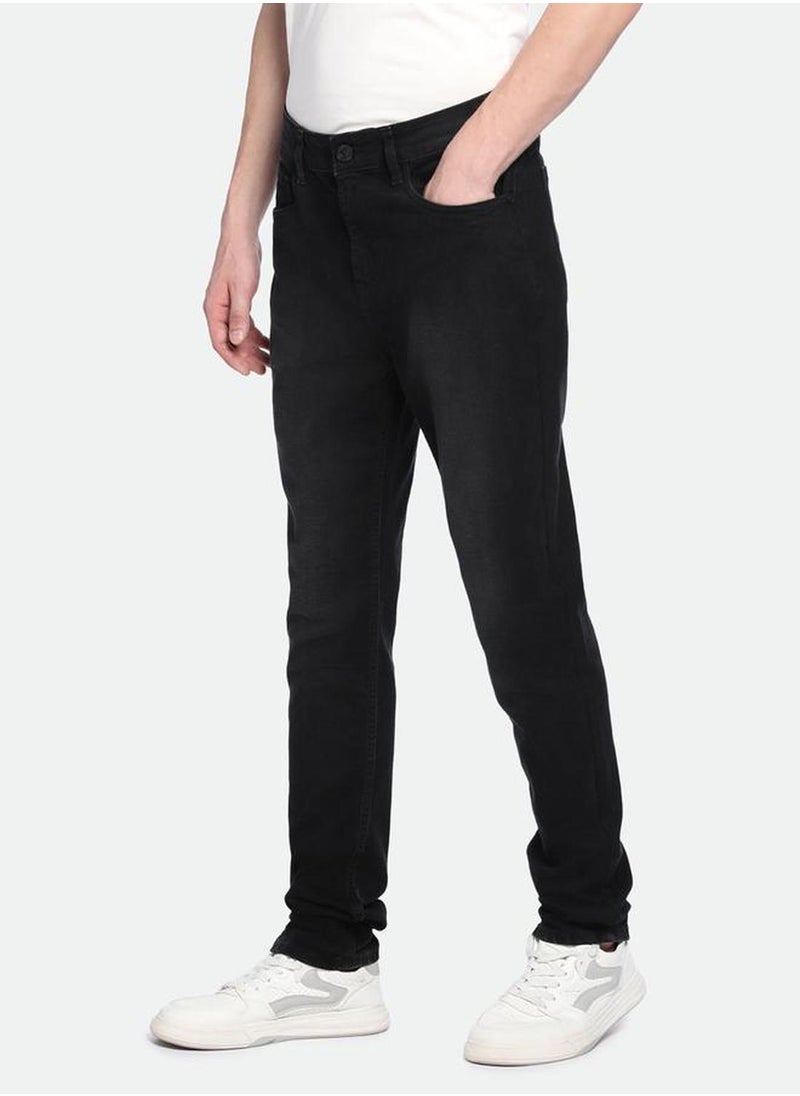 Men's Black 100% Cotton Solid Full Length Slim Fit Jeans