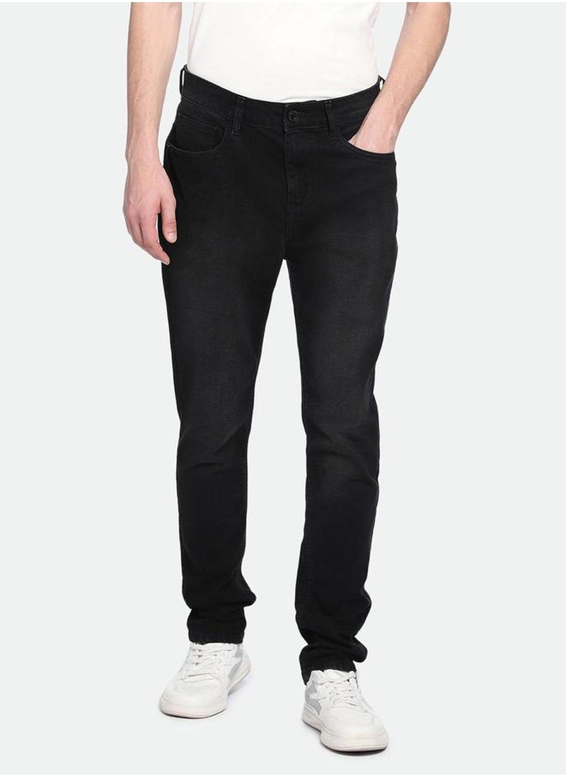 Men's Black 100% Cotton Solid Full Length Slim Fit Jeans