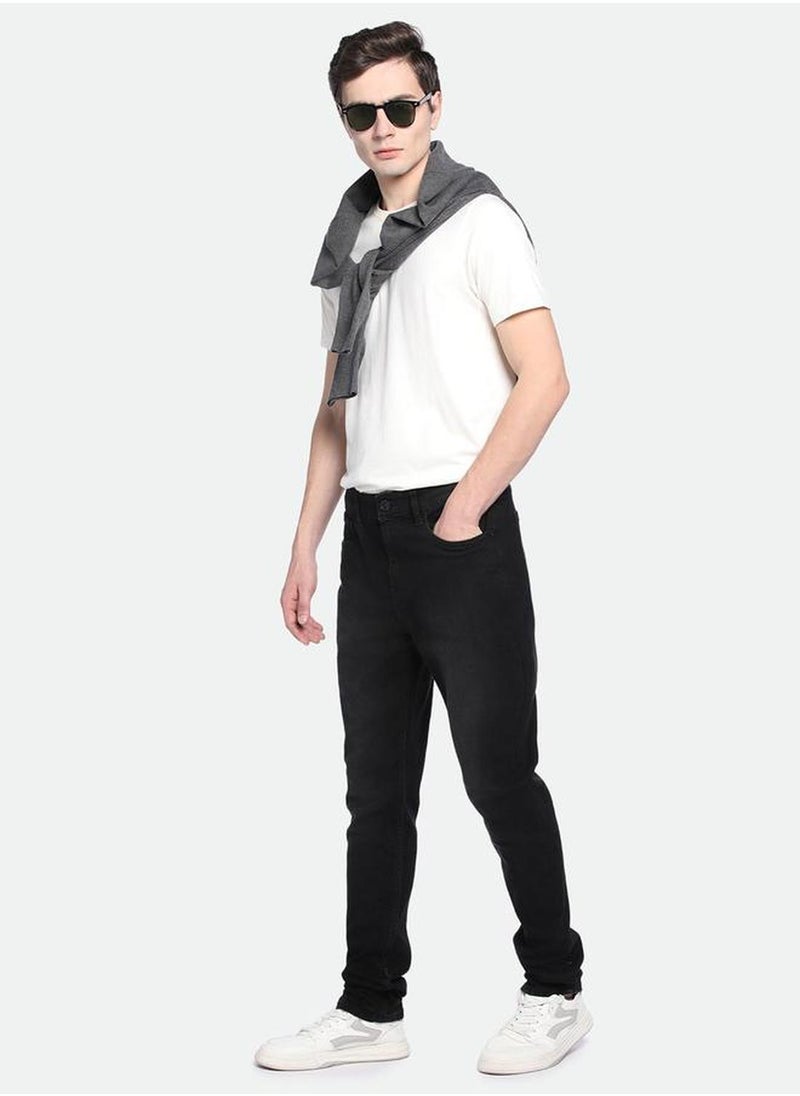 Men's Black 100% Cotton Solid Full Length Slim Fit Jeans