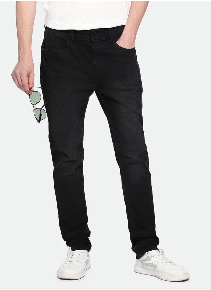 Men's Black 100% Cotton Solid Full Length Slim Fit Jeans
