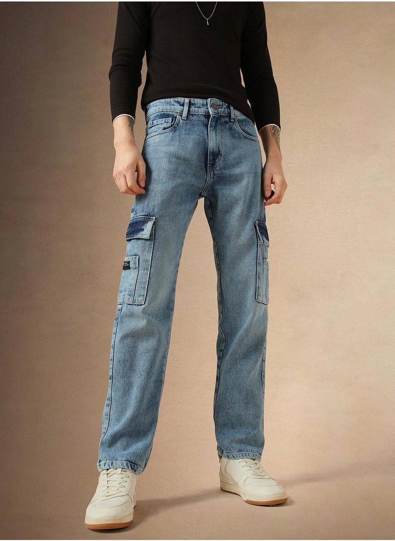 Men's Indigo 100% Cotton Solid Full Length Relaxed Fit Jeans