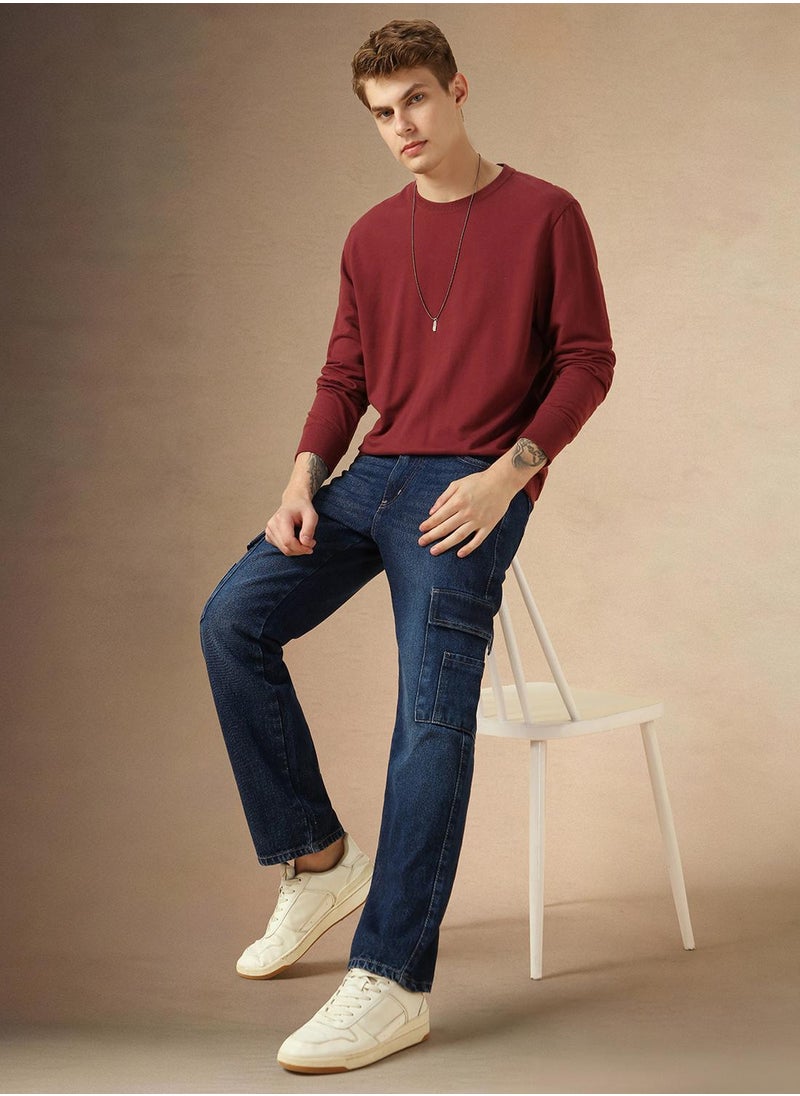Men's Indigo 100% Cotton Solid Full Length Relaxed Fit Jeans