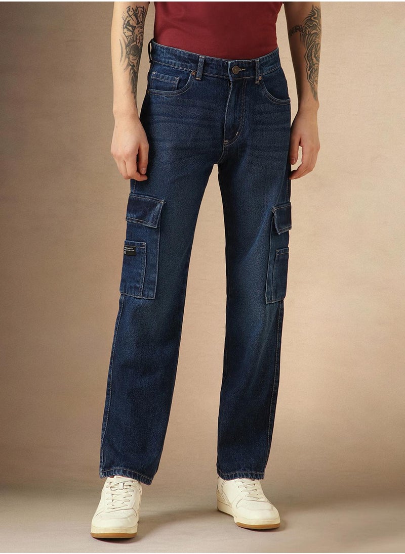 Men's Indigo 100% Cotton Solid Full Length Relaxed Fit Jeans