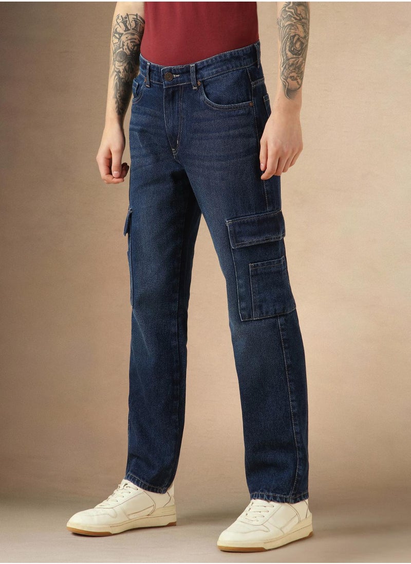 Men's Indigo 100% Cotton Solid Full Length Relaxed Fit Jeans