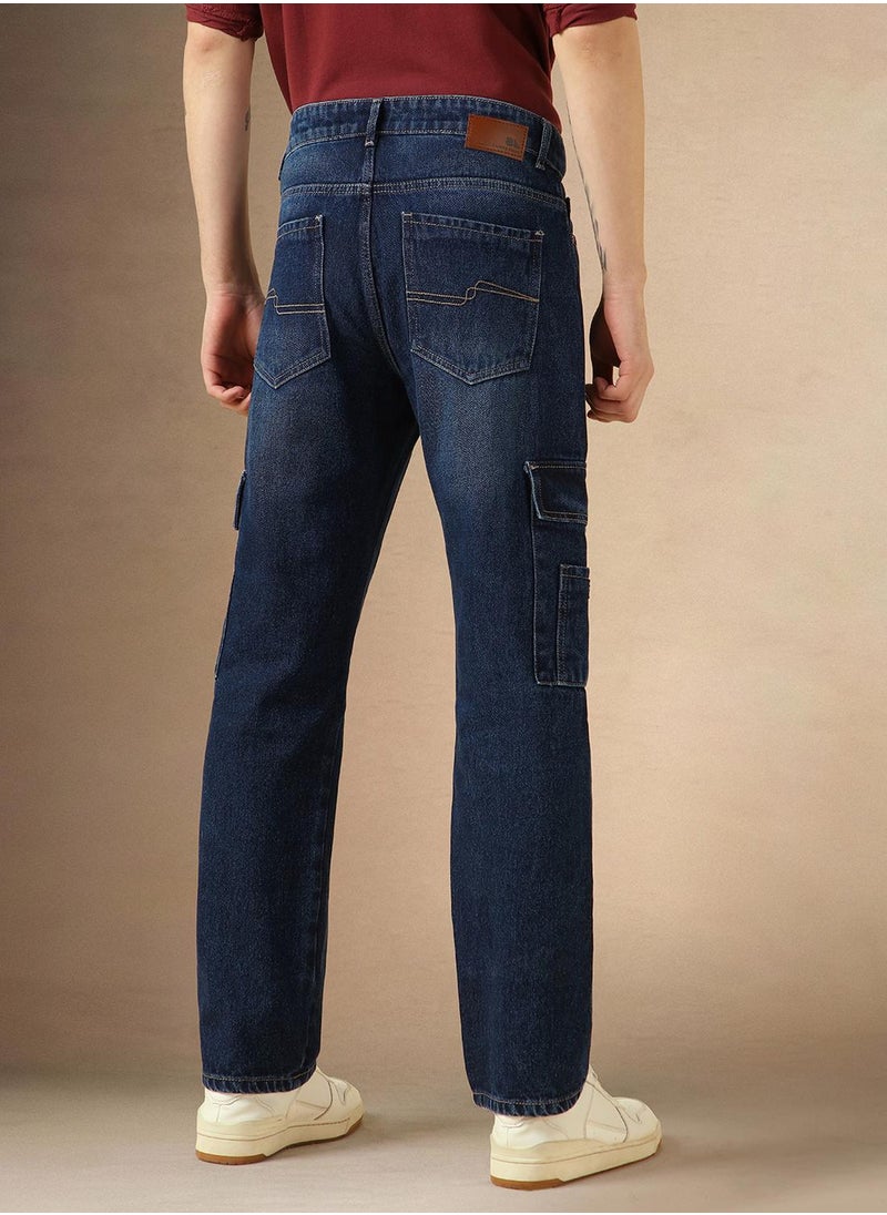 Men's Indigo 100% Cotton Solid Full Length Relaxed Fit Jeans