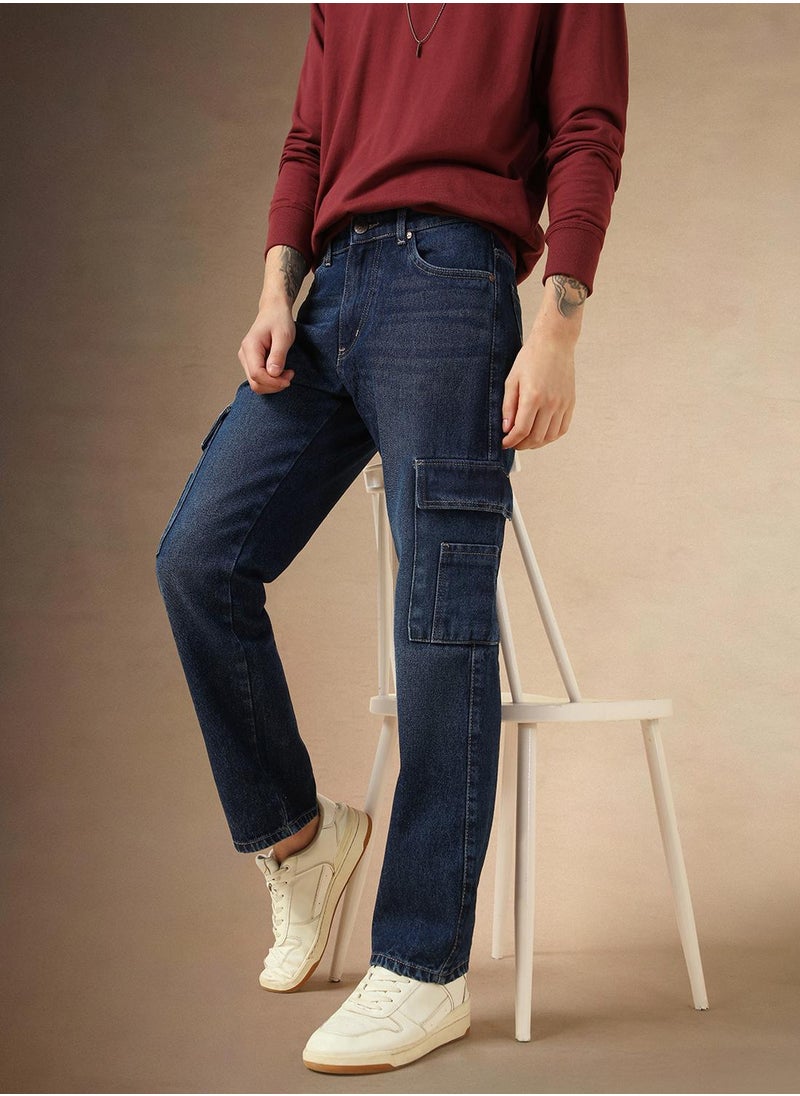 Men's Indigo 100% Cotton Solid Full Length Relaxed Fit Jeans
