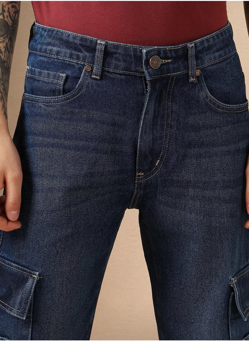 Men's Indigo 100% Cotton Solid Full Length Relaxed Fit Jeans