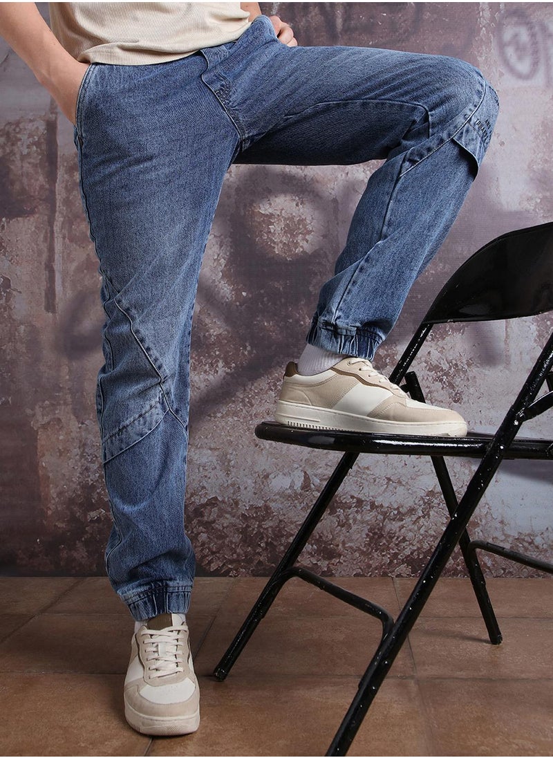 Men Pure Cotton Comfort Relaxed Fit Mid-Rise Jogger Jeans