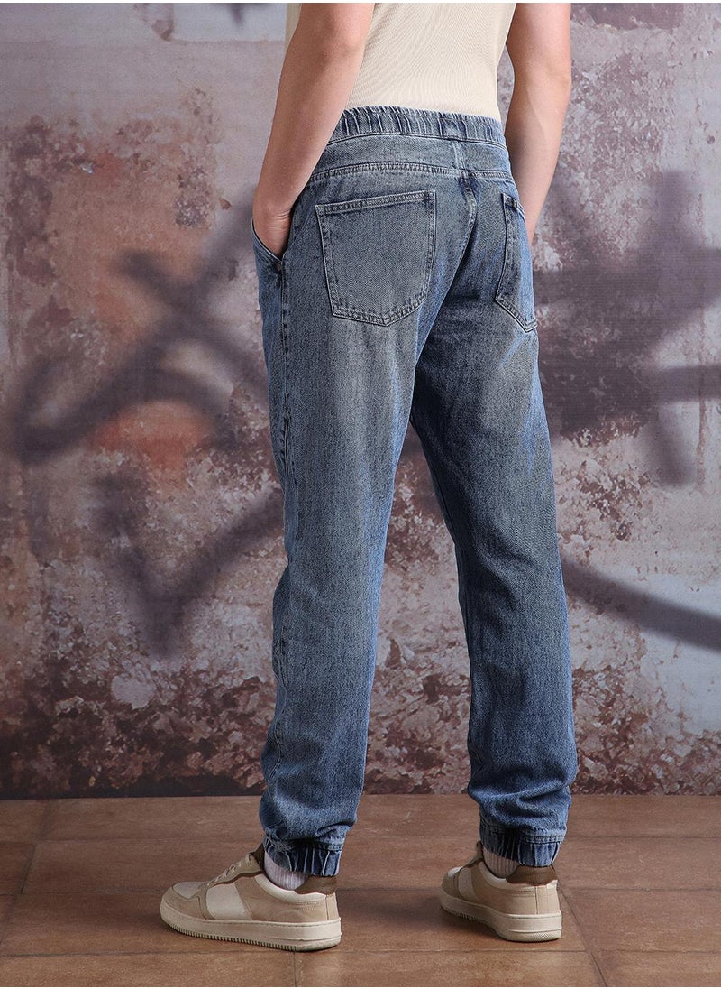 Men Pure Cotton Comfort Relaxed Fit Mid-Rise Jogger Jeans