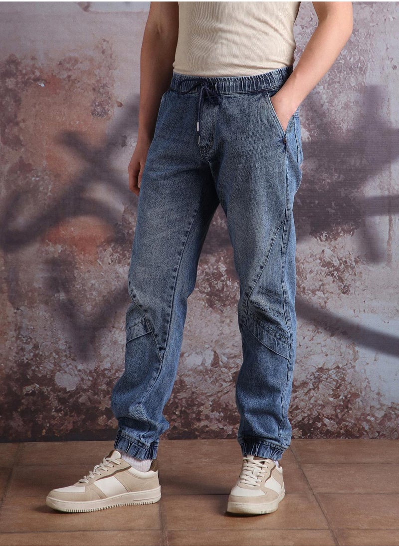 Men Pure Cotton Comfort Relaxed Fit Mid-Rise Jogger Jeans