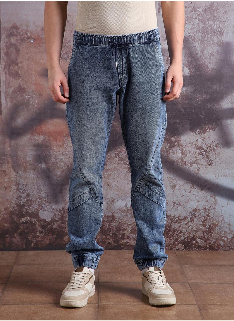Men Pure Cotton Comfort Relaxed Fit Mid-Rise Jogger Jeans