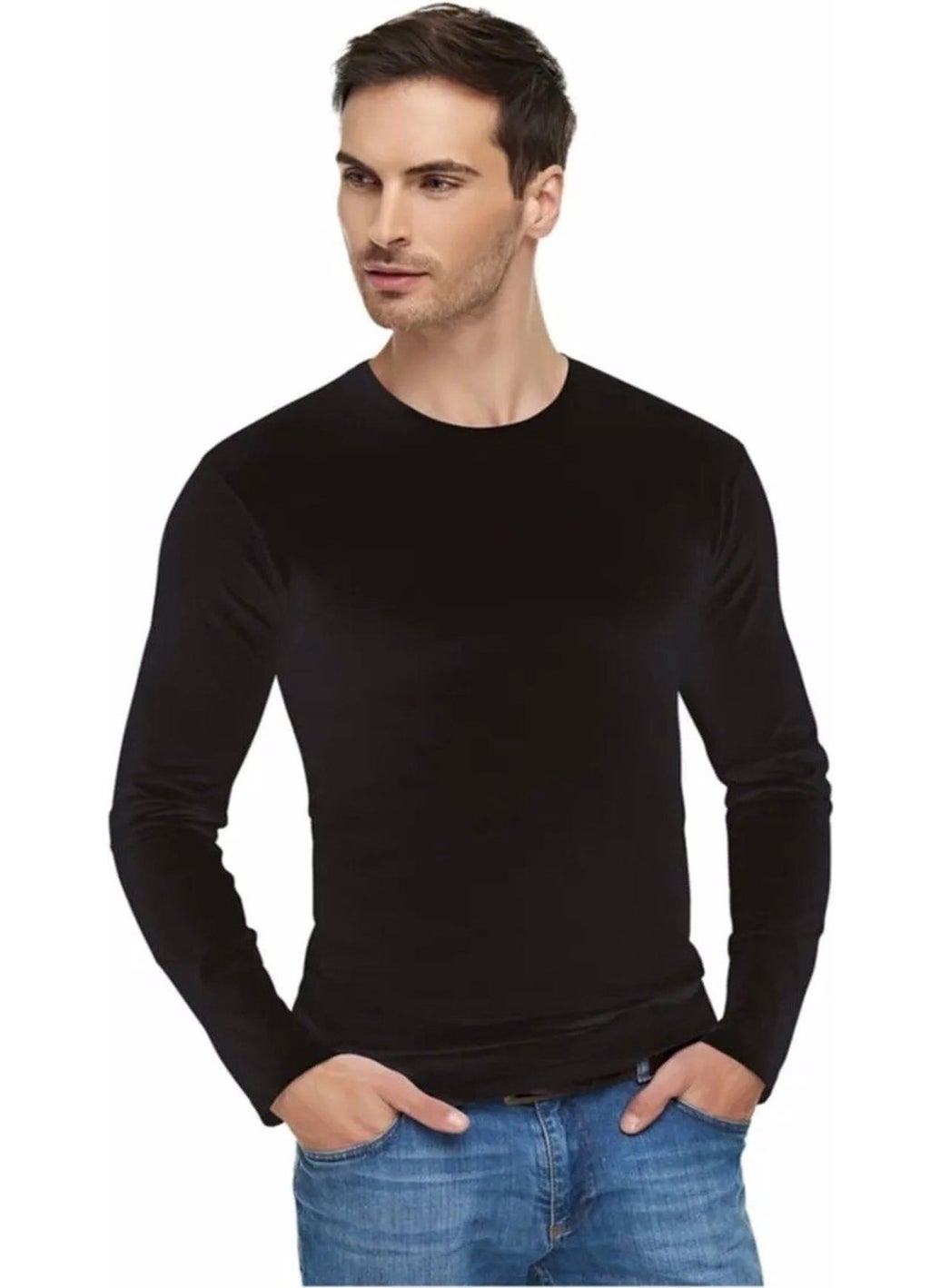 Men's Crew Neck Lycra Long Sleeve Undershirt Undershirt 1302 - 3 Pieces