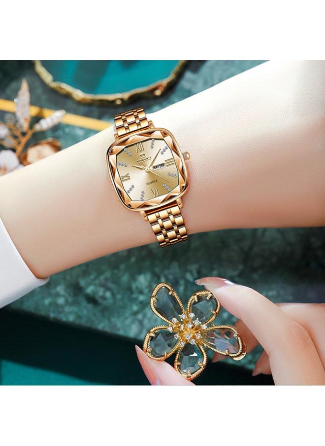 Seno Chennuo Live Retro Small Square Watch Square Steel Band Women's Watch Fashion Double Calendar Quartz Watch