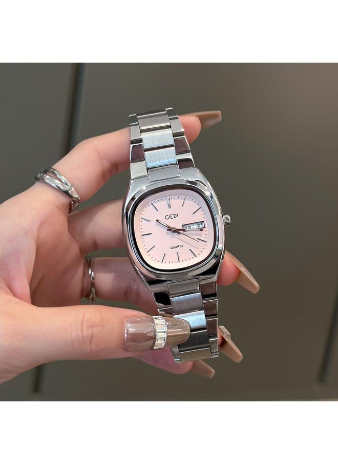 Gedi Simple New Retro Fashion Round Square Steel Belt Quartz Watch Women's Casual Women's Watch With Calendar