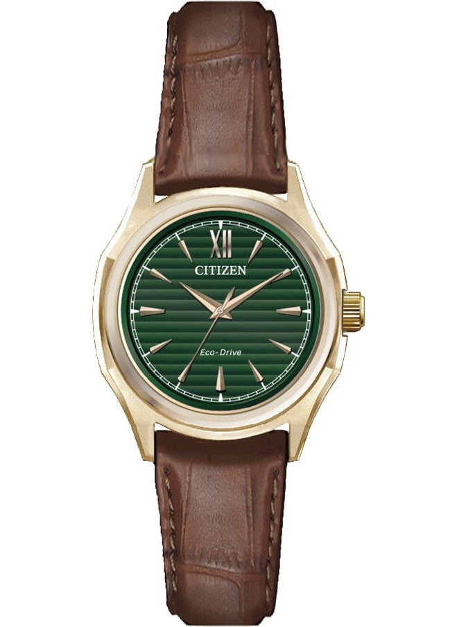 Eco Drive Leather Strap Women's Wristwatch Waterproof