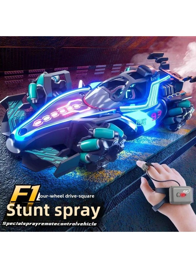 F1 Equation Remote Control Stunt Racing Four-wheel Drive Light Spray Gesture Induction Children's Stunt Drift Toy Car-Color:F1 Stunt Remote Control Car  Handle Remote Control-Specifications:High-end Two Sets Of Lithium Batteries