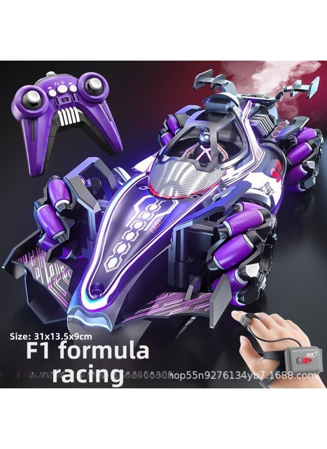 F1 Equation Remote Control Stunt Racing Four-wheel Drive Light Spray Gesture Induction Children's Stunt Drift Toy Car-Color:F1 Stunt Remote Control Car  Handle Remote Control + Gesture-Specifications:High-end Two Sets Of Lithium Batteries
