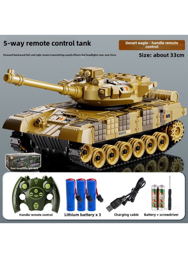 Children's Remote Control Car Tank Big Toy Armored Crawler Model Car Can Fire Electric Car Boy Birthday Gift-Color:Five-way Ordinary Wheel Desert Yellow 3 Lithium Battery