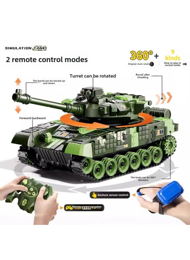 Children's Remote Control Car Tank Big Toy Armored Crawler Model Car Can Fire Electric Car Boy Birthday Gift-Color:Five-way Ordinary Wheel Desert Yellow 3 Lithium Battery