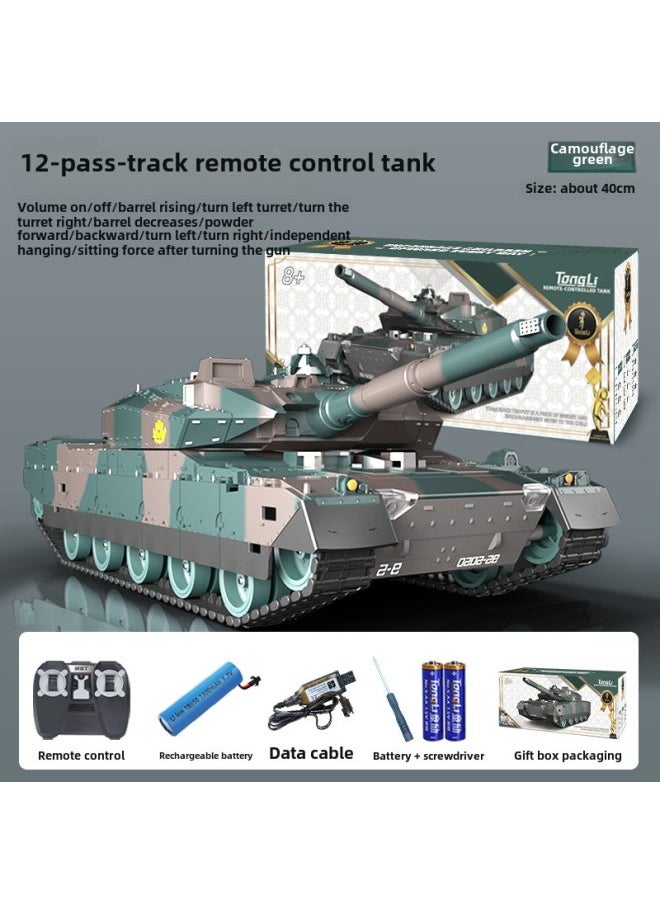 Explosions Remote Control Tank Charging Battle Tank Toy Remote Control Car Car Tank Boy Toy Wholesale-Color:Tk24-2 Camouflage Green English Color Box Model