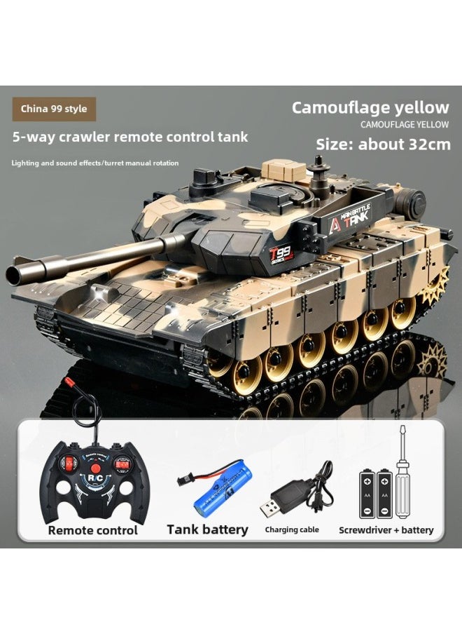 Tiger Heavy-duty Remote Control Tank Toy Children's Boy Model Simulation Car Track Charging Electric Launchable-Color:Medium/99 Style  Sound And Light/simulated Cannon-Specifications:3 Sets Of Rechargeable Batteries + Remote Control Batteries