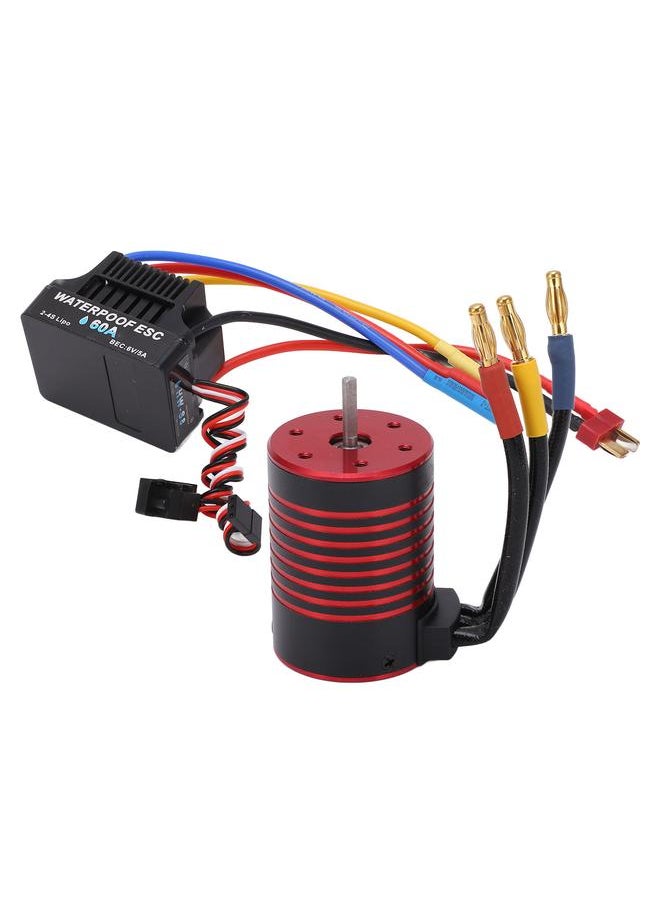 GTSKYTENRC 3650 Brushless Motor 60A ESC Combo Long Wire T Plug Aluminum Alloy Red Black for 1/10 RC Car 3100KV