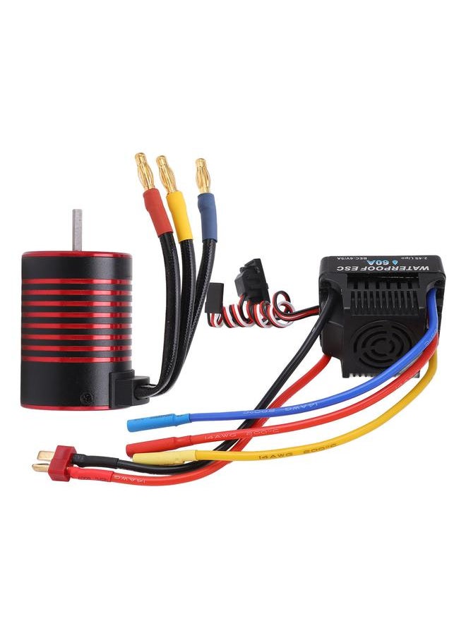 GTSKYTENRC 3650 Brushless Motor 60A ESC Combo Long Wire T Plug Aluminum Alloy Red Black for 1/10 RC Car 3100KV