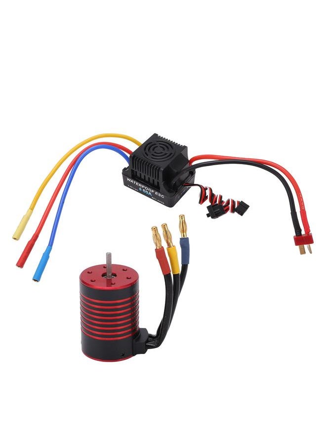 GTSKYTENRC 3650 Brushless Motor 60A ESC Combo Long Wire T Plug Aluminum Alloy Red Black for 1/10 RC Car 3100KV