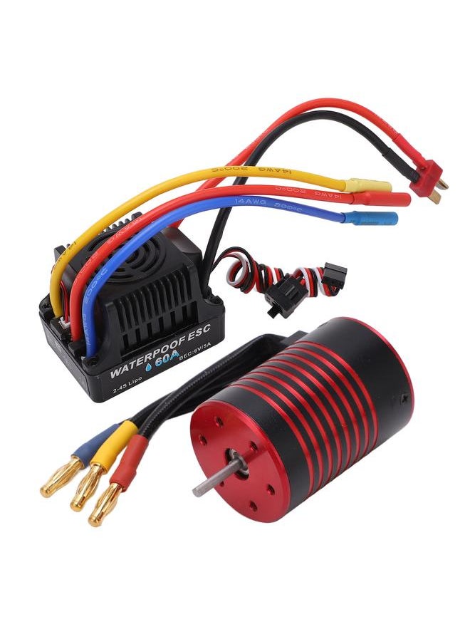 GTSKYTENRC 3650 Brushless Motor 60A ESC Combo Long Wire T Plug Aluminum Alloy Red Black for 1/10 RC Car 3100KV