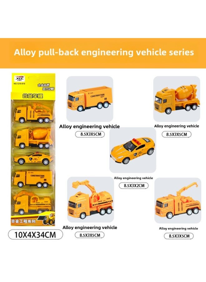 Children's Pullback Alloy Car Simulation Police Car Model Boy School Bus Baby Sliding Racing Car Fall-resistant Toy Suit-Color:818 Engineering Series ]