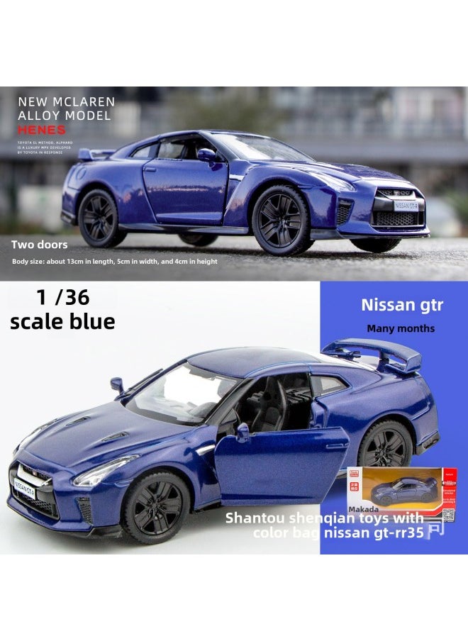 1:36 Pa Lamela Model Cayenne Car Model Simulation Masha Super Run Boy Gift Alloy Car Toy Car-Color:Blue Nissan GTR