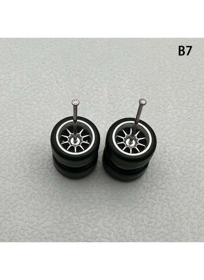 Hot Sale 1:64 Basic Alloy Car Model Modified Wheel Hub Remote Control Car Modified Rubber Tire-Color:Silver Ten Claws