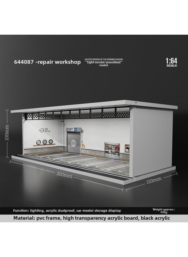 164 Scale Underground Parking Garage Car Modification Rv Position Vehicle Model Dustproof Box Led Light Assembly-Color:Maintenance Workshop Lighting Assembly Scene