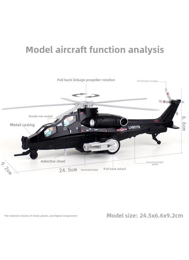 Wu Zhi 10 Aircraft Model Alloy Armed Helicopter 10 Simulation Metal Decoration Fighter Children's Toy Sound And Light-Color:Wu Zhishi Black