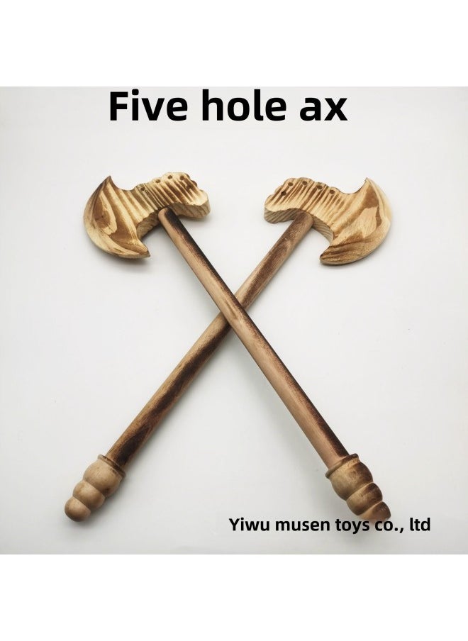 Wooden Carbonized Small God Axe Wooden Axe Open Mountain Axe Five-hole Axe Sword Toy Scenic Hot Crafts Wholesale-Color:All-Wood Five-hole Axe