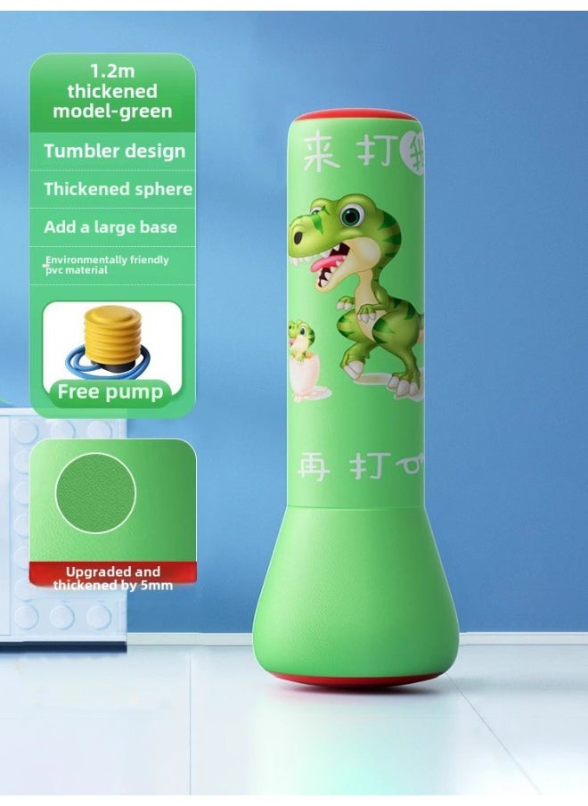 Children's Tumbler Boxing Column Sandbag Inflatable Sandbag Sanda Household Vertical Kids Toy Boxing Training Cool-Color:Upgraded Thickened And Durable Leather [1.2m Dinosaur Green] Comes With Air Pump