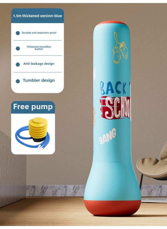 Children's Tumbler Boxing Column Sandbag Inflatable Sandbag Sanda Household Vertical Kids Toy Boxing Training Cool-Color:Upgraded Thickened And Durable Leather [1.5m Blue] Comes With Air Pump
