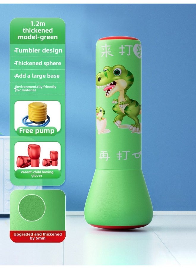 Children's Tumbler Boxing Column Sandbag Inflatable Sandbag Sanda Household Vertical Kids Toy Boxing Training Cool-Color:Thickened And Durable Leather [1.2m Dinosaur Green] Comes With Air Pump + Parent-child Boxing Gloves