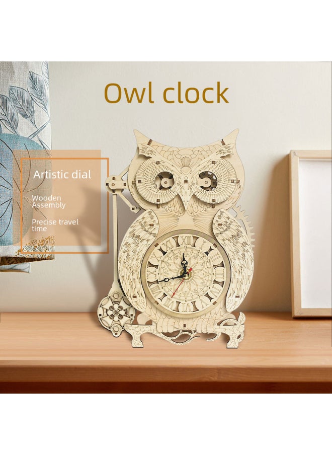 Creative Wooden Owl Clock Handmade Diy Three-dimensional Pendulum Clock Children's 3d Puzzle Puzzle Decompression Assembled Toy-Color:Support All Kinds Of Custom Clock