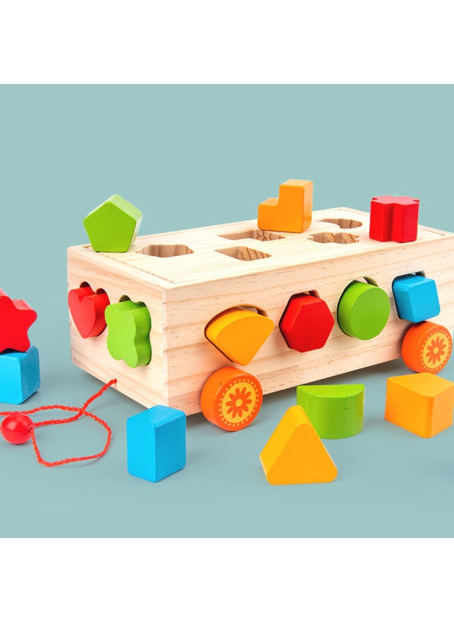Direct Supply Children's Early Education Puzzle Digital Shape Decomposition Building Blocks Trailer Wooden Model Three-dimensional Puzzle-Color:Shape Decomposition