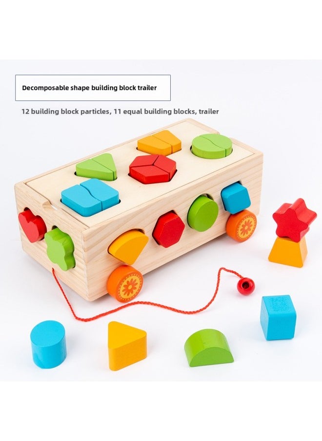 Direct Supply Children's Early Education Puzzle Digital Shape Decomposition Building Blocks Trailer Wooden Model Three-dimensional Puzzle-Color:Shape Decomposition