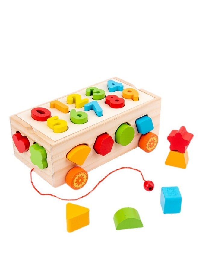 Direct Supply Children's Early Education Puzzle Digital Shape Decomposition Building Blocks Trailer Wooden Model Three-dimensional Puzzle-Color:Shape Decomposition