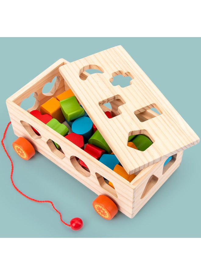 Direct Supply Children's Early Education Puzzle Digital Shape Decomposition Building Blocks Trailer Wooden Model Three-dimensional Puzzle-Color:Shape Decomposition