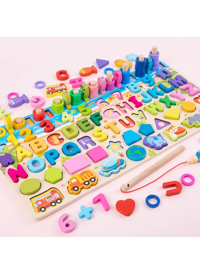 Children's Wooden Early Education Puzzle Development Multi-functional Traffic Logarithmic Board Digital Cognitive Puzzle Building Block Toy-Color:qzy-four Moving Logarithmic Board-Ocean 0.8