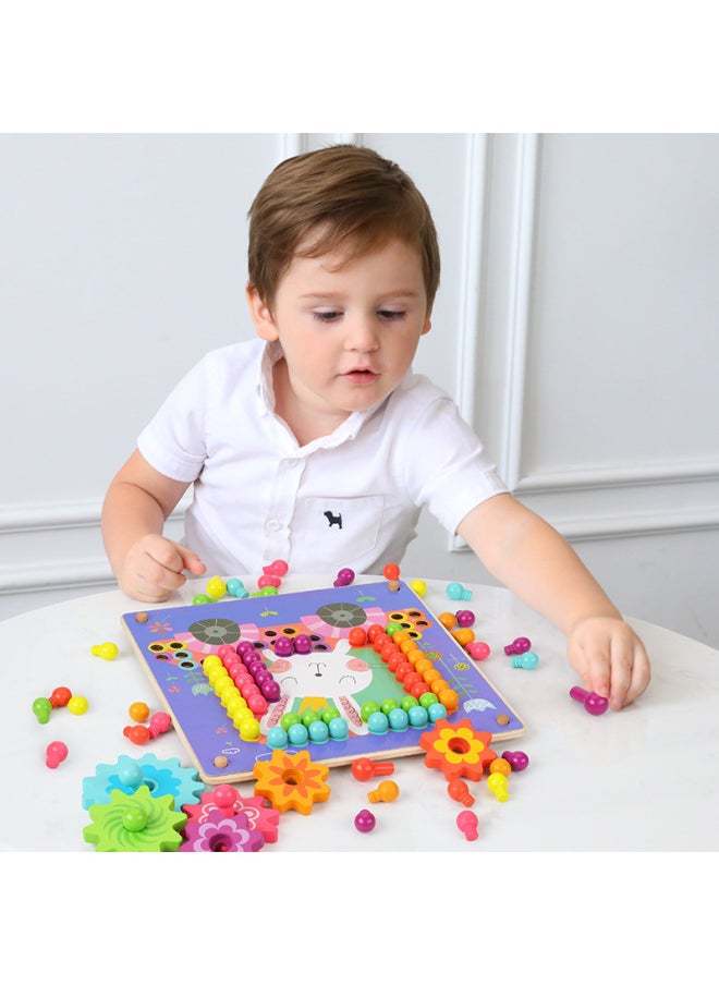 Wooden Children's Toy Fun Creative Mushroom Nail Puzzle Board Early Childhood Educational Desktop Creative Scene Game-Color:MWZ-100 Fruit Beads (barrel)