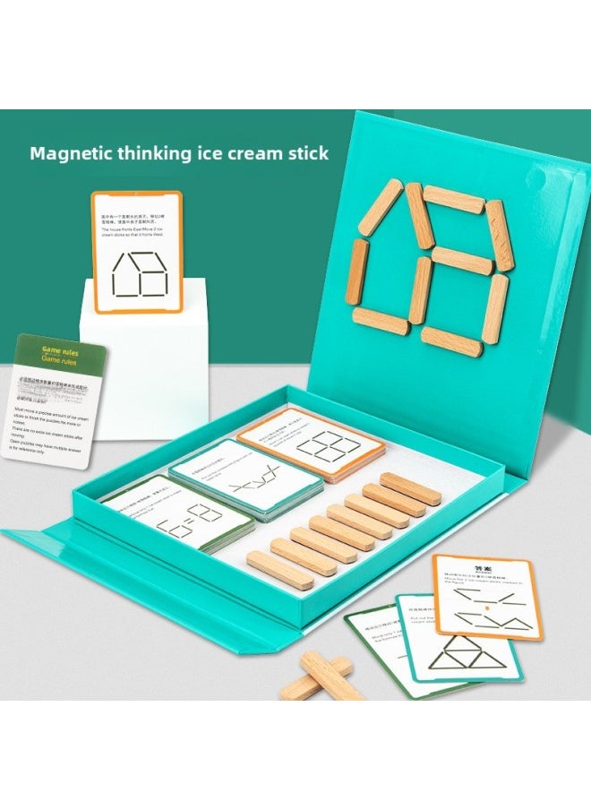 Magnetic Ice Cake Stick Puzzle Early Childhood Education Educational Logic Thinking Training Geometric Space Building Wooden Toys-Color:Magnetic Ice Cream Stick