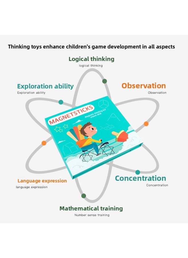 Magnetic Ice Cake Stick Puzzle Early Childhood Education Educational Logic Thinking Training Geometric Space Building Wooden Toys-Color:Magnetic Ice Cream Stick