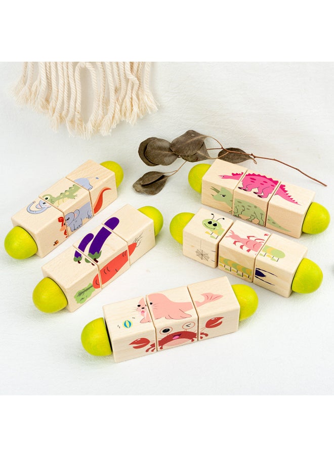 Colorful Cube Wooden Three-dimensional Puzzle Building Blocks Wooden Puzzle Children's Rotating Puzzle Diy Toddler Educational Toys-Color:2. Spider