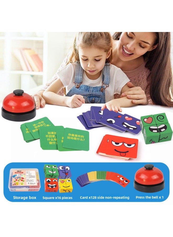 Face-changing Rubik's Cube With Bell You Cry I Laugh Puzzle Children's Smiling Face Expression Building Blocks Parent-Child Interactive Toys-Colour:Face Changing Rubik's Cube  16 Cubes + 128 Cards + Ring The Bell