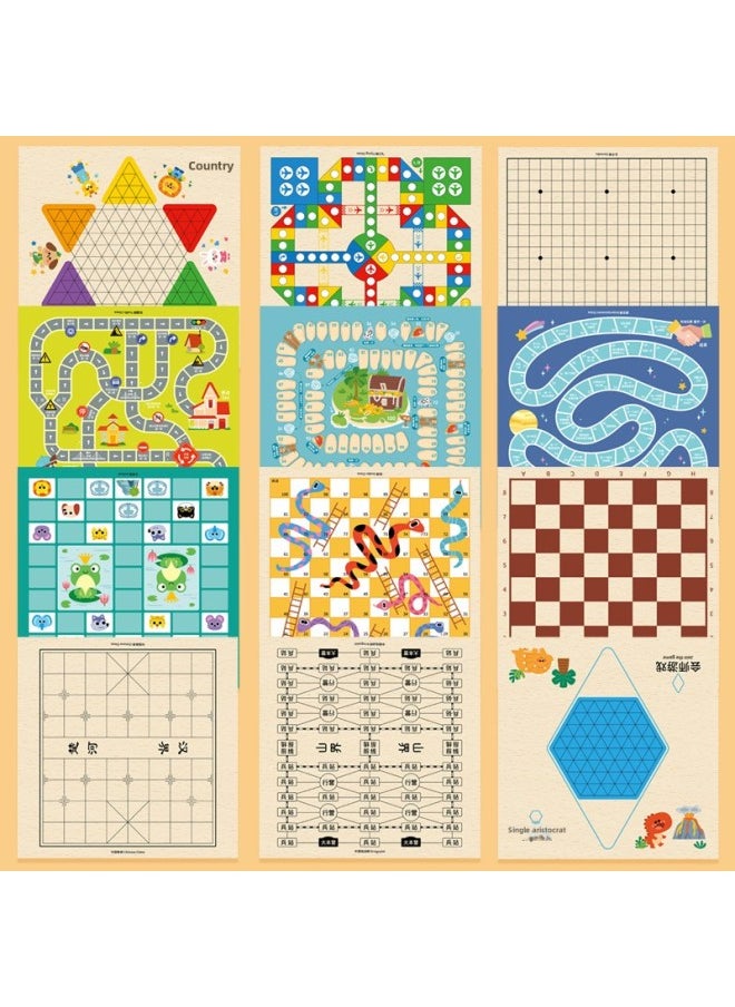 Children's Portable Gift Box Multi-functional 14-in -1 Chess Checkers Flying Chess Gobang Board Game Toy-Color: Portable 30*30cm Four-in-one Flying Chess + Adventure Chess + Beast Chess + Snake Chess (with Instruction Manual)